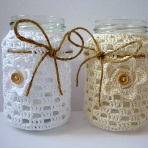 Lantern tea light glasses crocheted pastel, table decoration tea light crochet cotton glass image 2