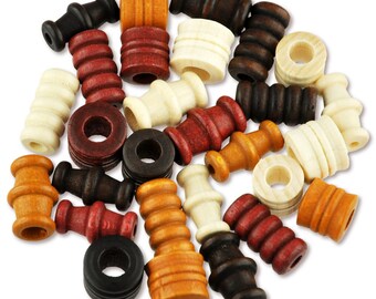 28 wooden beads 10-20 mm brown pierced wooden ball ribbed crafting threading wood pearl