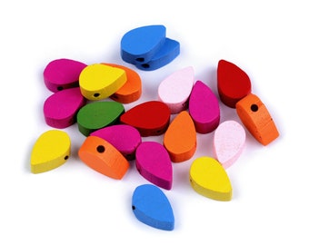 20 wooden beads drops/tears 9 x 15 mm colorful mix wood