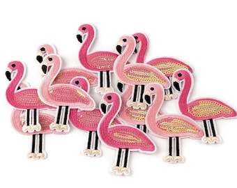 Aufbügler  Aufnäher Flamingo  60x80mm  Applikation  Glitzer Pailletten