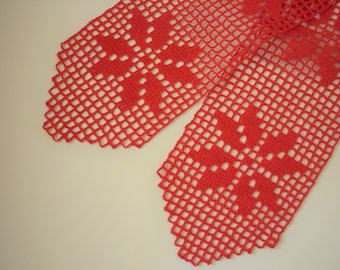 Tischband 78cm rot Tischläufer  Baumwolle cotton gehäkelt crochet Tischwäsche