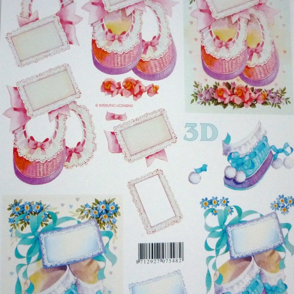 3D Bogen Babyschuhe Scrapbooking Karten basteln Schuhe Baby rosa blau Geburt Papier