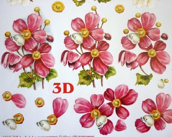 3D Bogen Blumen rot  rosa Scrapbooking Karten basteln A4 Papier Blüten Frühling