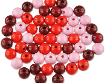 56 wooden beads 10 mm mix color sorted sweatproof salivaproof wooden beads red green blue brown pink