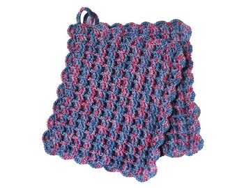 Pot holder waffle pattern crocheted 17 x 20 cm plain coloured cotton crochet kitchen purple mottled (03)