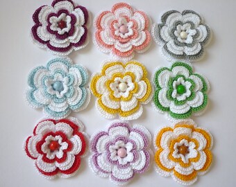 1 fiore all'uncinetto applique fiori uncinetto cotone perline di legno 6 cm fiore all'uncinetto