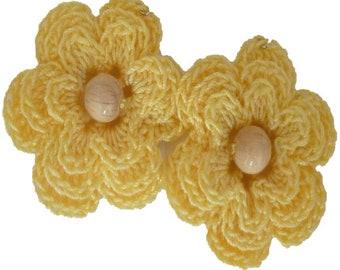 Earrings crocheted flower light yellow wooden bead bead wood crochet cotton