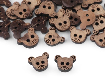 20 buttons coconut teddy bear 12.5 mm