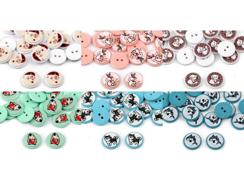 Children's button animals 5 pieces 15 mm button decoration appliqué image 1