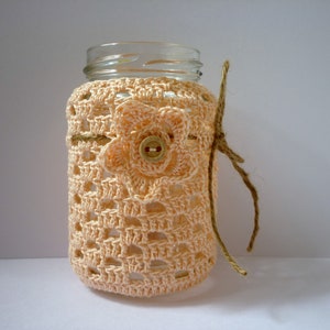 Lantern tea light glasses crocheted pastel, table decoration tea light crochet cotton glass lachs