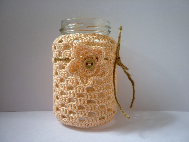 Lantern tea light glasses crocheted pastel, table decoration tea light crochet cotton glass lachs