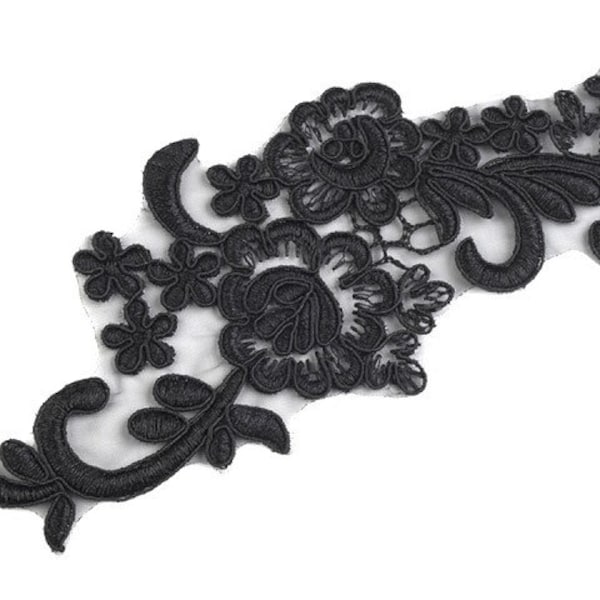 1 tip 8 x 20 cm application patch embroidery lace insert black white gray No.: 10