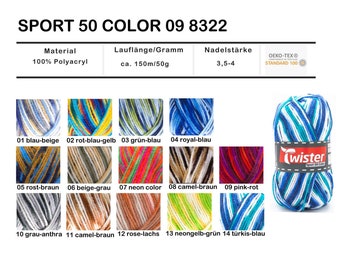 50g Twister Sport color  stricken häkeln  (35,00EUR/kg)