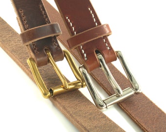 3 cm wide leather belt // 4.5 or 5.5 mm robust core leather // stable brass roller buckles // belts for outdoorsmen from XS - XXL feasible