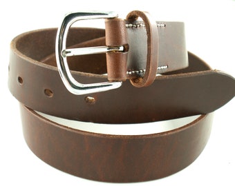 35 mm leather belt made of harness leather with nickel-plated brass buckle // 5 holes for a waist size of 90 - 102 cm // vegetable tanned leather