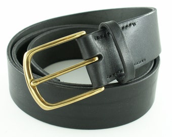 40 mm supple leather belt with solid, elegant brass buckle // for jeans and business // 4 mm thick vegetable tanned leather