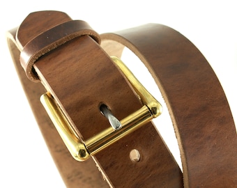 40 mm leather belt made of 5.5 mm thick core leather // vegetable tanned with brass roller buckle up to XXXL feasible // outdoor, hunters, outdoorsmen