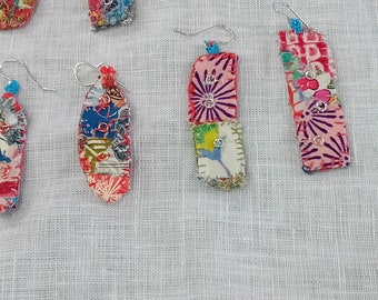 Handmade silk paper and cotton earings with silver findings