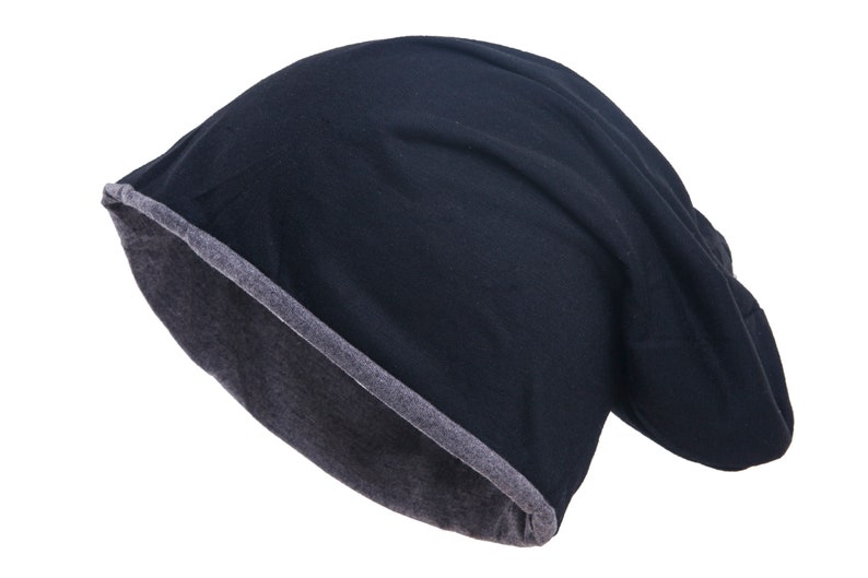 Beanies Hats Sommerbeanie Chemo Hat Long Slouch Schwarz-Grau