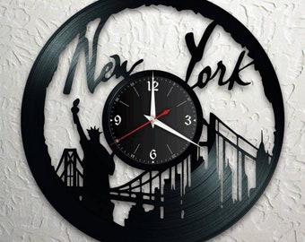 NEW YORK Record Clock Vinyl Retro Wall Clock Individuel, Cadeau, Salon, Anniversaire, fabriqué en Allemagne