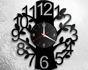Arbre, horloge disque, vinyle, rétro, horloge murale, individuel, cadeau, salon, anniversaire, fabriqué en Allemagne