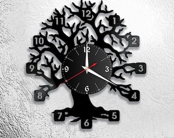 Arbre, horloge disque, vinyle, rétro, horloge murale, individuel, cadeau, salon, anniversaire, fabriqué en Allemagne