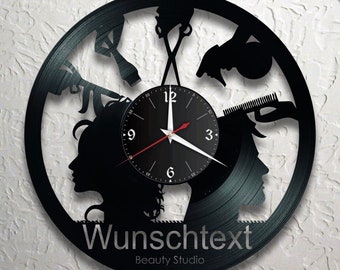 Made in Franconia- Hairdresser Record Clock Vinyl Retro Wall Clock with Desired Name