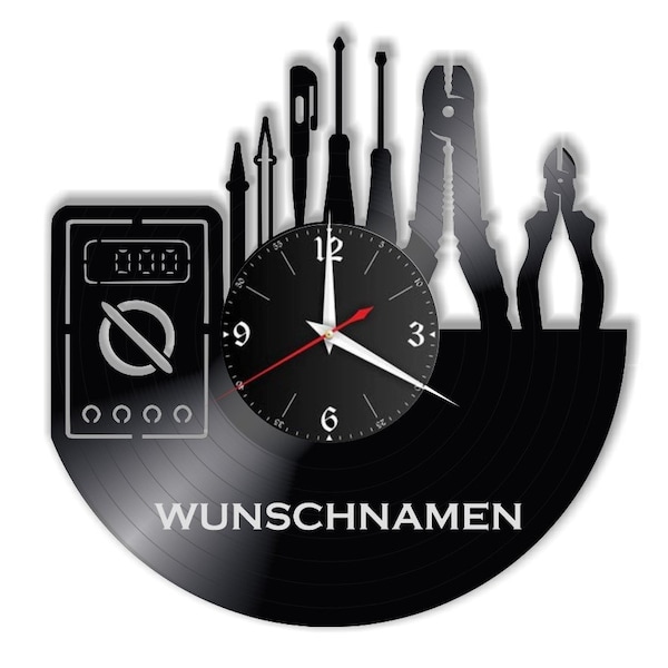 Elektriker Schallplattenuhr, Vinyl, Retro, WanduhrIndividuell, Geschenk, Wohnzimmer, Geburtstag, made in GERMANY