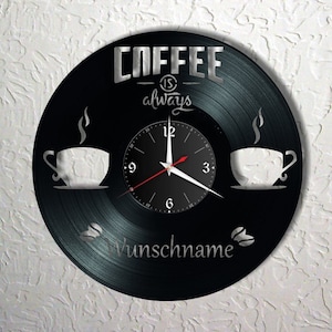 Cafe Record Clock Orologio da parete retrò in vinile con nome personalizzato, regalo, soggiorno, compleanno, prodotto in GERMANIA