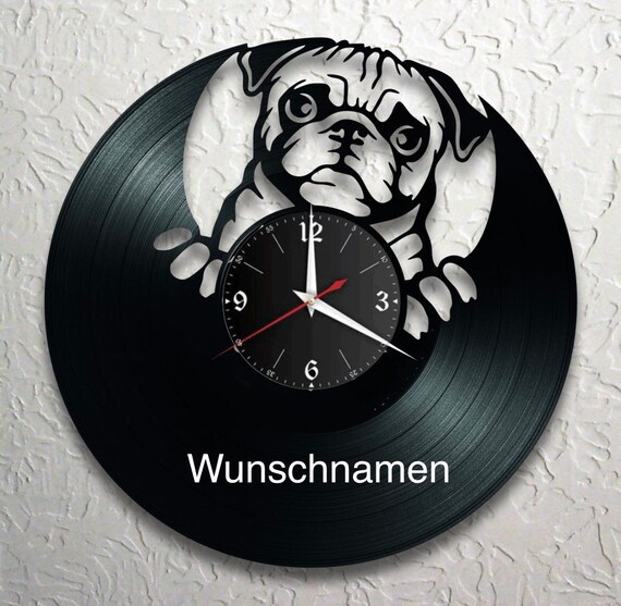 Pug reloj con disco vinilo retro reloj de pared con nombre deseado individual regalo salon cumpleanos hecho en ALEMANIA Etsy Espana