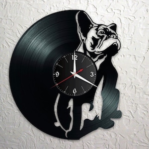 Pug/Bulldog record clock, vinyl, retro, wall clock, gift, living room, birthday, Made in GERMANY