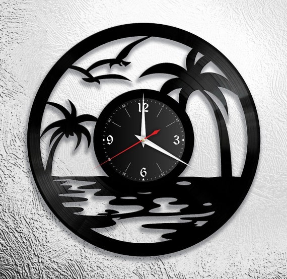 Palmeras Playa Reloj Disco Vinilo Retro Reloj de Pared Individual