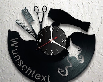 Parrucchiere, orologio da registrazione, con nome desiderato, vinile, individuale retrò, regalo, soggiorno, compleanno, made in GERMANY