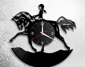 Équitation, horloge disque, vinyle, rétro, horloge murale, individuel, cadeau, salon, anniversaire, fabriqué en Allemagne