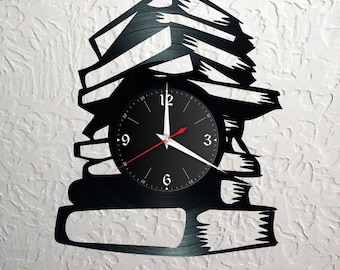 Horloge murale en vinyle rétro pour livres, cadeau, salon, anniversaire, fabriquée en Allemagne
