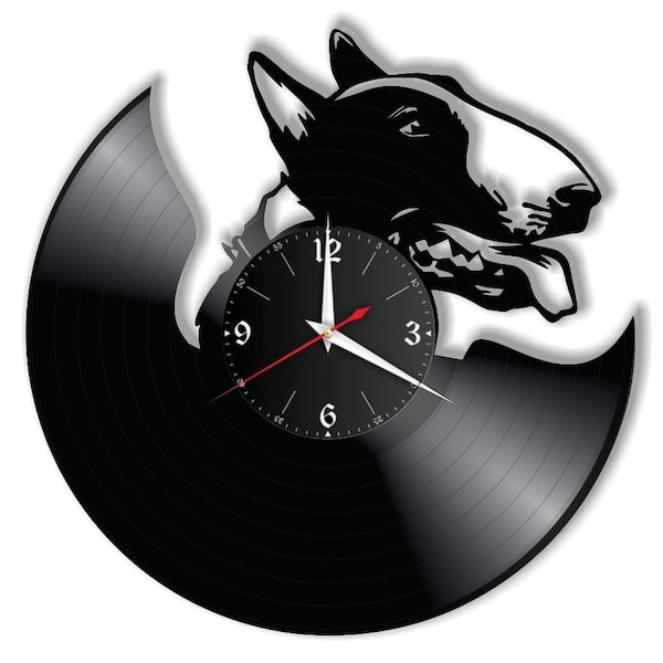 Bull Terrier Schallplattenuhr, Vinyl, Retro, WanduhrIndividuell, Geschenk, Wohnzimmer, Geburtstag, made in GERMANY