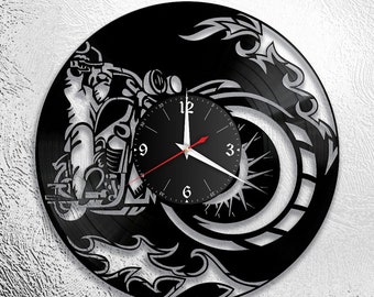 Biker Record Clock Vinyl Retro Wall Clock Individuel, Cadeau, Salon, Anniversaire, fabriqué en Allemagne