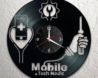 Horloge de réparation de téléphone portable avec texte souhaité, individuel, cadeau, salon, anniversaire, fabriqué en Allemagne