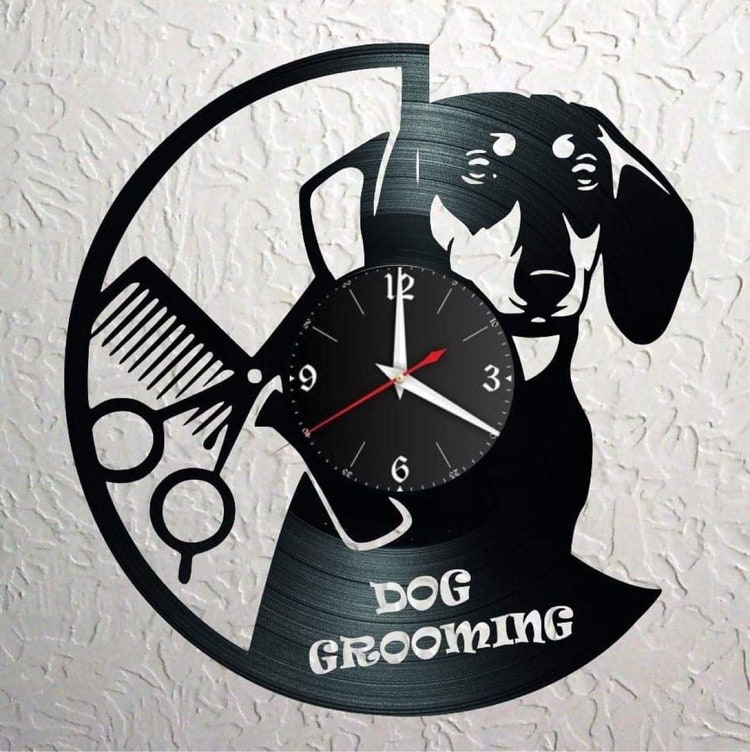 Dog Salon Dachshund Record Clock, Vinile, Retro, Orologio da parete Wish Names