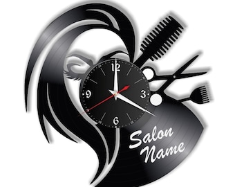 Friseur Schallplattenuhr Vinyl Retro Wanduhr mit Wunschnamen Individuell, Geschenk, Wohnzimmer, Geburtstag, Made in GERMANY