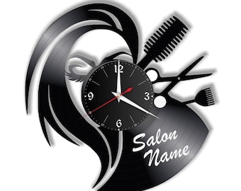 Friseur Schallplattenuhr Vinyl Retro Wanduhr mit WunschnamenIndividuell, Geschenk, Wohnzimmer, Geburtstag, made in GERMANY