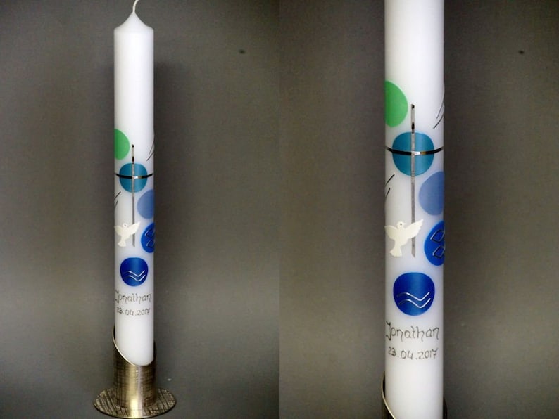 Taufkerze & Kommunionkerze Set - Handarbeit Mit Kerzenhalter 35/400 Mm Silber