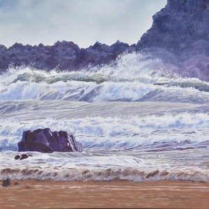 Pembrokeshire oil painting Marloes waves with rock