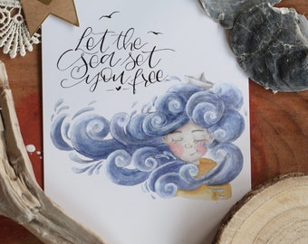 Let the sea set you free - Seagirl Postcard