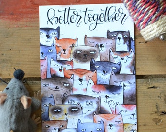 Katzen A6 Postkarte Lettering Geschenk Love