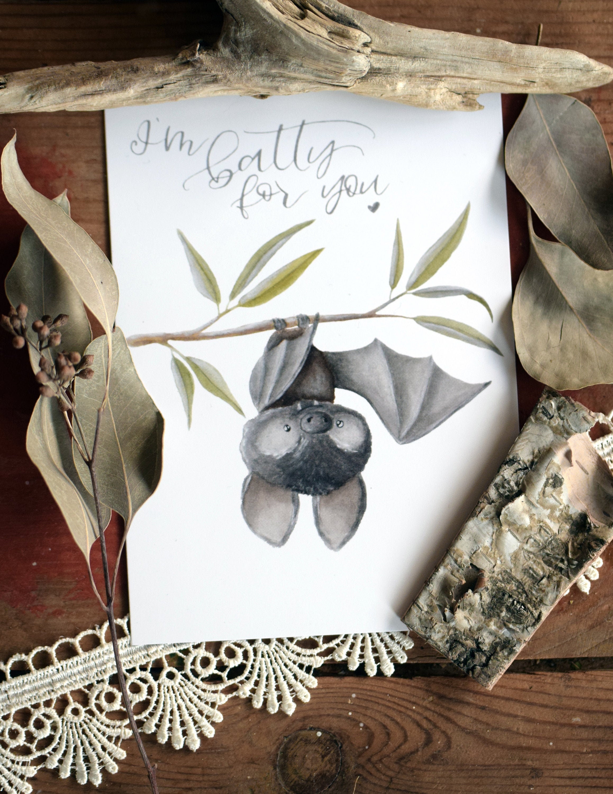 I'm batty for you - art print bat Halloween Valentine's Day