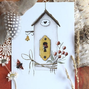 Ladybug Greetings - Cartolina con stampa d'arte ad acquerello