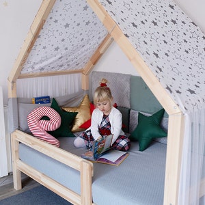 LOU home bed, Montessori children&#39;s bed with barrier and elevation 90x190, 90x200, 80x190, 120x200, 140x200, 160x200 ALL sizes + painted - 4 colors