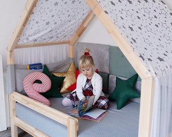 LOU House Bed, Montessori Children's Bed with Barrier and Height Adjustment 90x190, 90x200, 80x190, 120x200, 140x200, 160x200 ALL sizes + painted - 4 colors