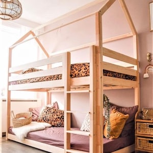 Bunk bed for children, Montessori house bed, solid handmade bed for toddlers, children's bed, wooden house bed ALL sizes